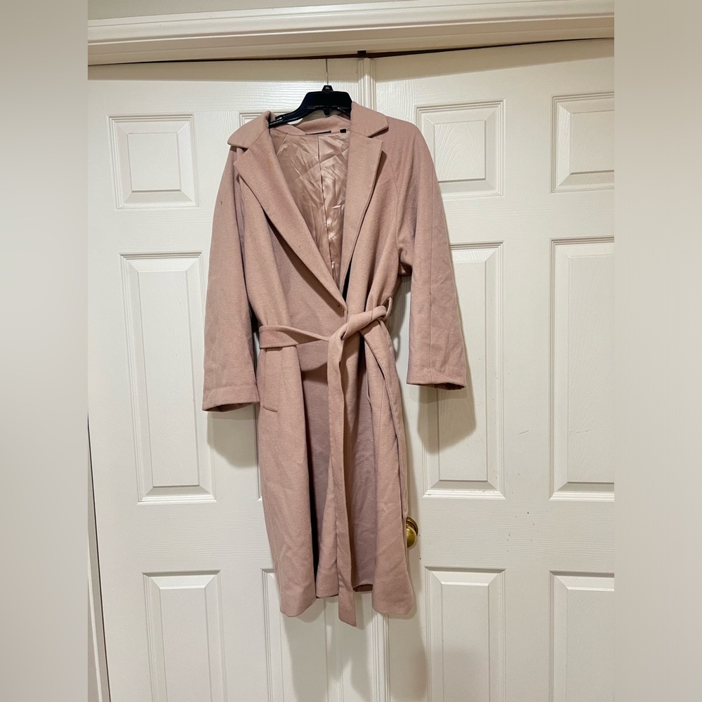 Uniqlo women XL wool blend single button tan cardigan coat lightweight casual‎